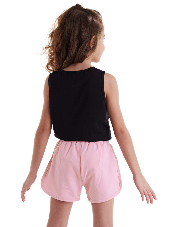 Rock Life Kız Çocuk Siyah Pembe Yazlık Crop T-shirt Şort Takım - 11