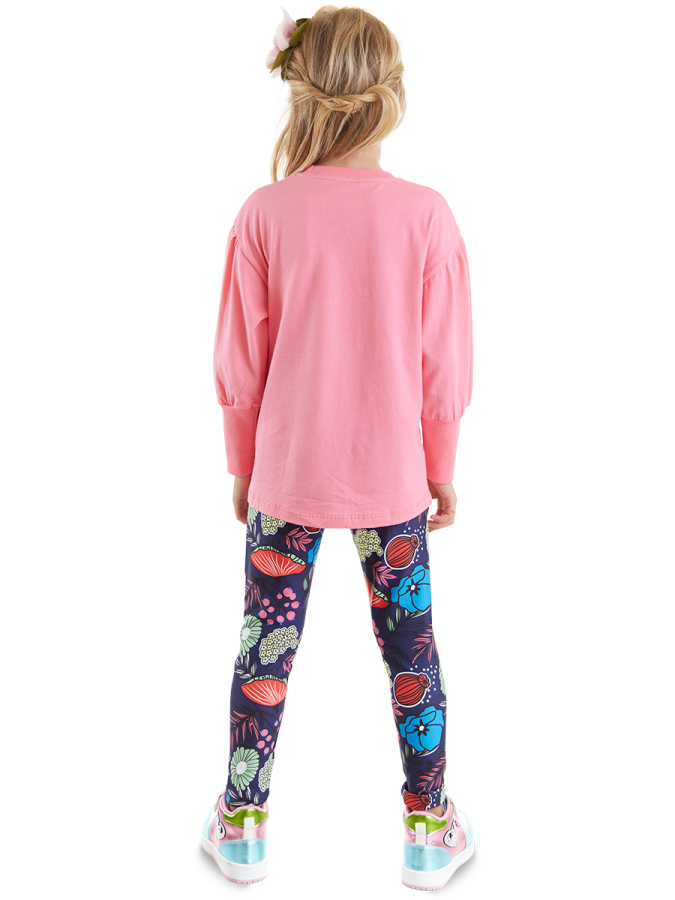 Romantic Cat Girl Pink T-shirt and Leggings Set - 2