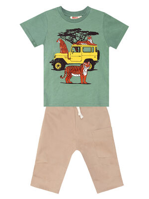 Safari Erkek Çocuk T-shirt Gabardin Şort Takım