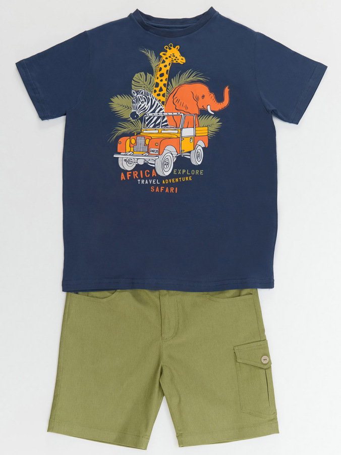Safari Erkek Çocuk T-shirt Gabardin Şort Takım - 3