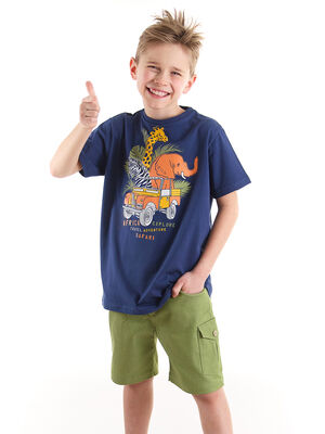 Safari Erkek Çocuk T-shirt Gabardin Şort Takım - 1