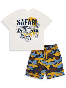 Erkek Çocuk Takım Safari Baskılı %100 Pamuk T-Shirt Şort Yazlık Takım - 4