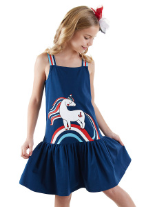 Sailor Unicorn Girl Navy Blue Cotton Dress - Denokids