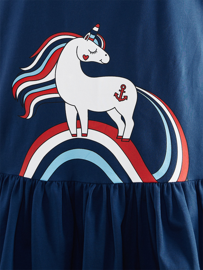 Sailor Unicorn Girl Navy Blue Cotton Dress - 5