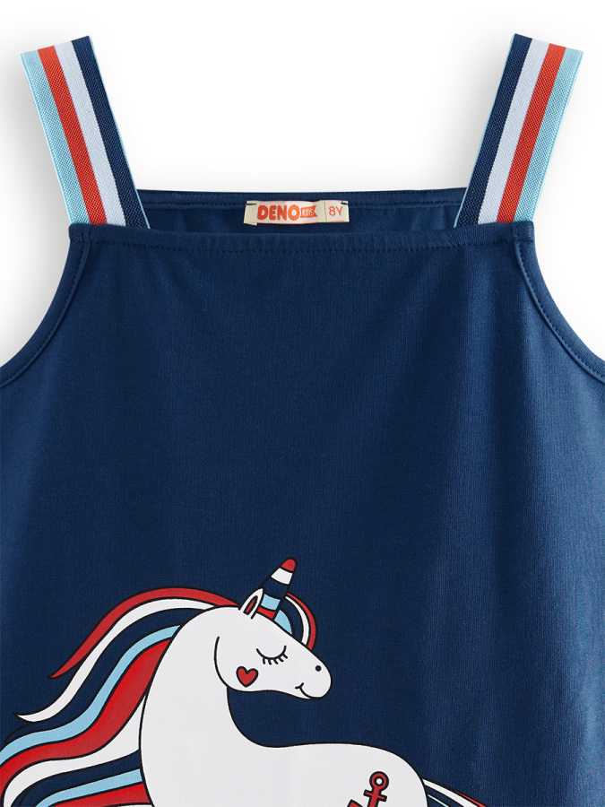 Sailor Unicorn Girl Navy Blue Cotton Dress - 6