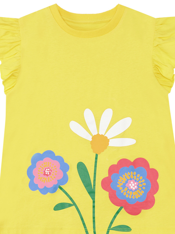 Sarı Çiçekli Kız Çocuk Yazlık Fırfırlı T-shirt Tayt Takım - 8