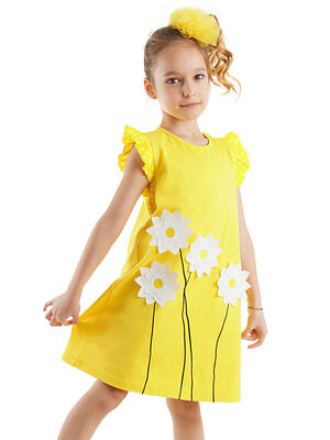 Papatya Pamuklu Kız Çocuk Sarı Elbise