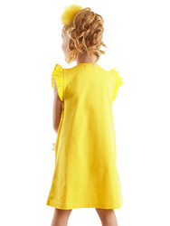 Papatya Pamuklu Kız Çocuk Sarı Elbise - Thumbnail