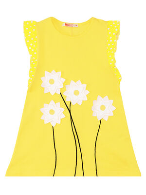 Papatya Pamuklu Kız Çocuk Sarı Elbise