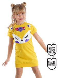 Sarı Tilki Çiçekli Kız Çocuk Sarı Yazlık Elbise - Denokids