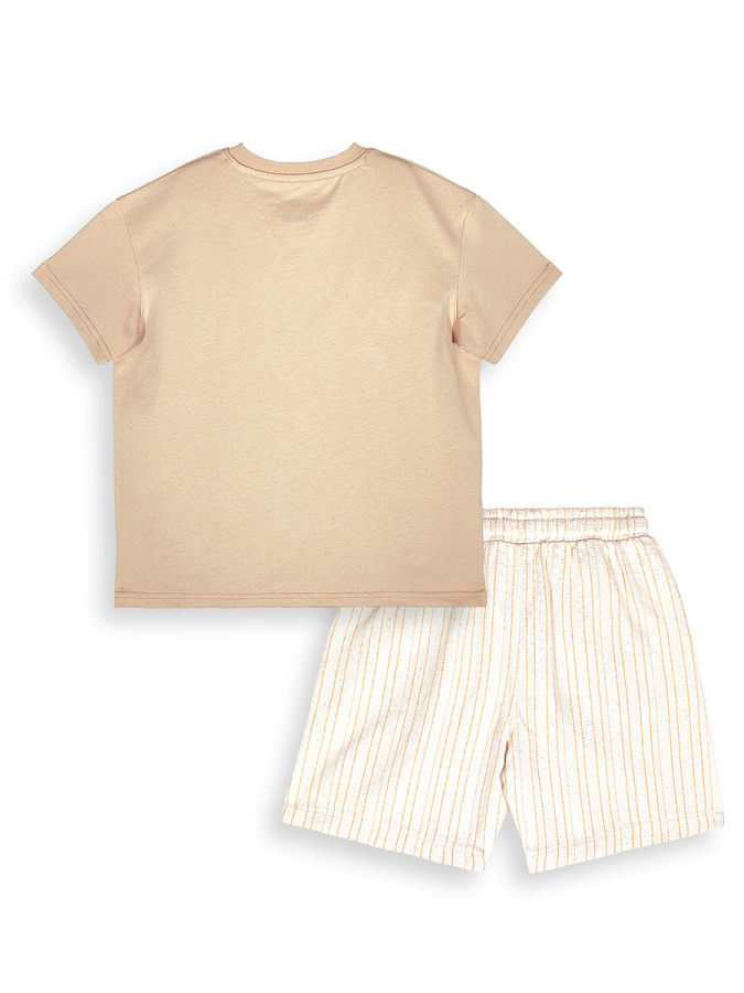 Erkek Çocuk Takım Yaz Baskılı %100 Pamuk T-Shirt Çizgili Dokuma Şort Yazlık Takım - 6
