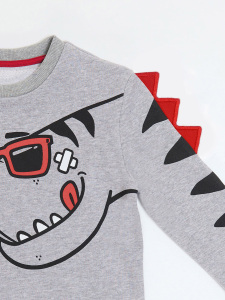 Şekerci Dinozor Erkek Çocuk Gri Sweatshirt - Denokids