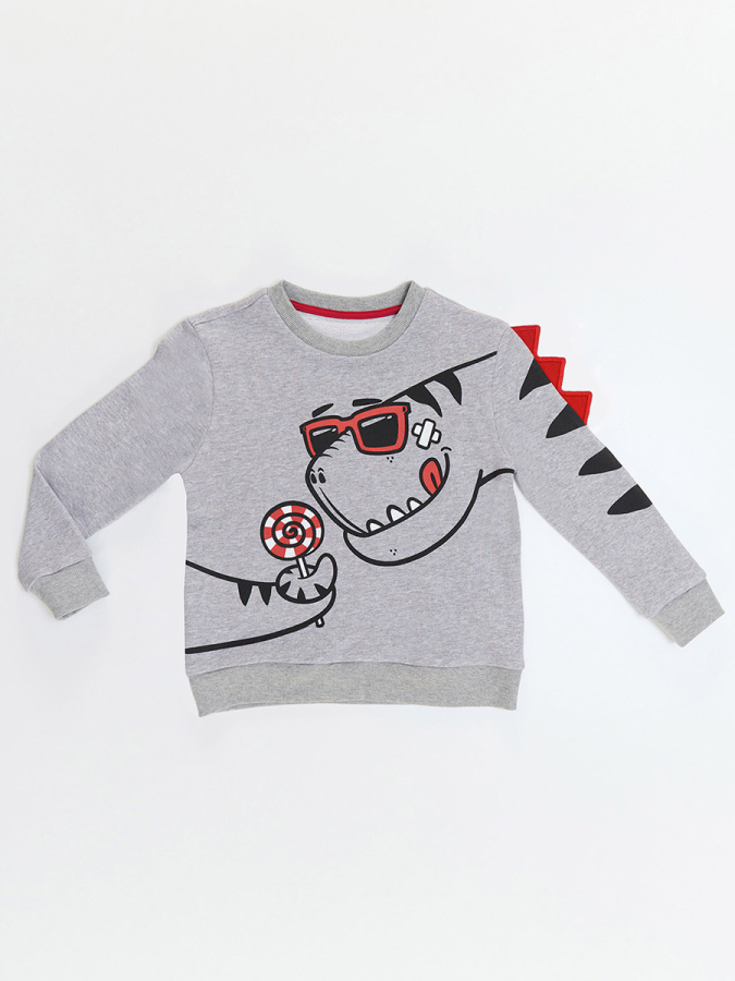 Şekerci Dinozor Erkek Çocuk Gri Sweatshirt - 3