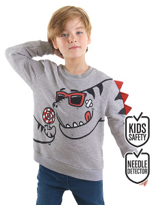 Şekerci Dinozor Erkek Çocuk Gri Sweatshirt - Denokids