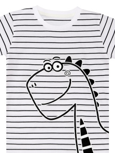 Sevimli Dino Çizgili Erkek Çocuk Yazlık T-shirt Kapri Şort Takım - 8