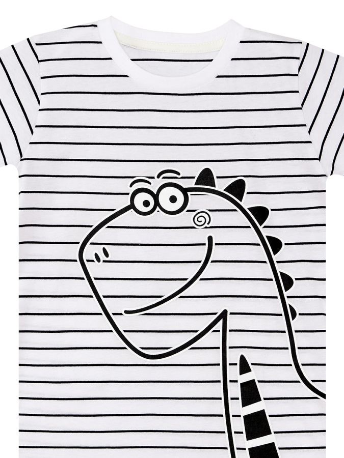 Sevimli Dino Çizgili Erkek Çocuk Yazlık T-shirt Kapri Şort Takım - 8
