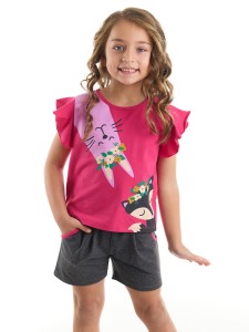 Sevimli Dostlar Kız Çocuk T-shirt Şort Takım - Denokids