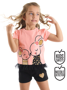 Sevimli Fare Kız Çocuk T-Shirt Şort Takım - Denokids