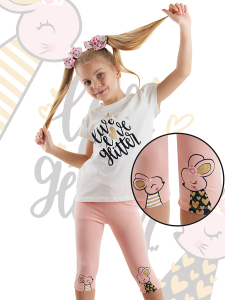 Sevimli Fareler Kız Çocuk Yazlık T-shirt Tayt Takım - Denokids
