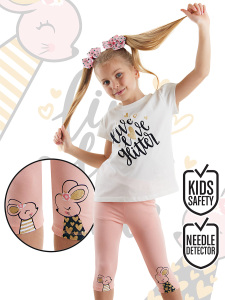 Sevimli Fareler Kız Çocuk Yazlık T-shirt Tayt Takım - Denokids