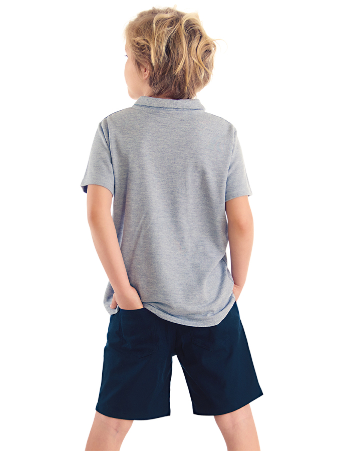 Shark Embroideried Pique Polo Shirt&Twill Shorts Set - 2