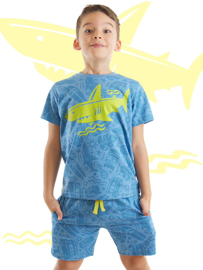 Shark Erkek Çocuk Yazlık T-shirt Şort Takım - 1