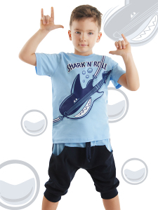 Shark'n Roll Boy T-shirt&Capri Pants Set - Denokids