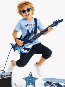 Shark'n Roll Boy T-shirt&Capri Pants Set - Denokids