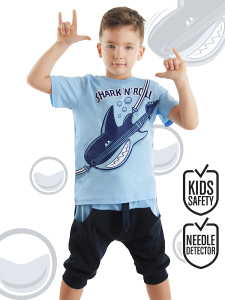 Shark'n Roll Erkek Çocuk Yazlık T-shirt Kapri Şort Takım - Denokids