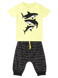 Sharks Boy T-shirt&Capri Pants Set - Thumbnail