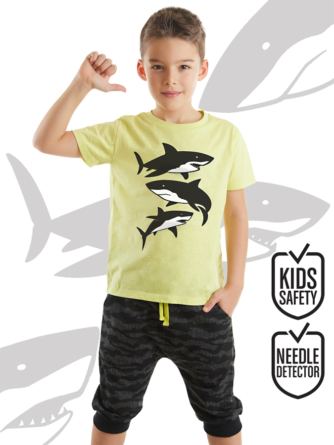 Sharks Erkek Çocuk Yazlık T-shirt Kapri Şort Takım - 1