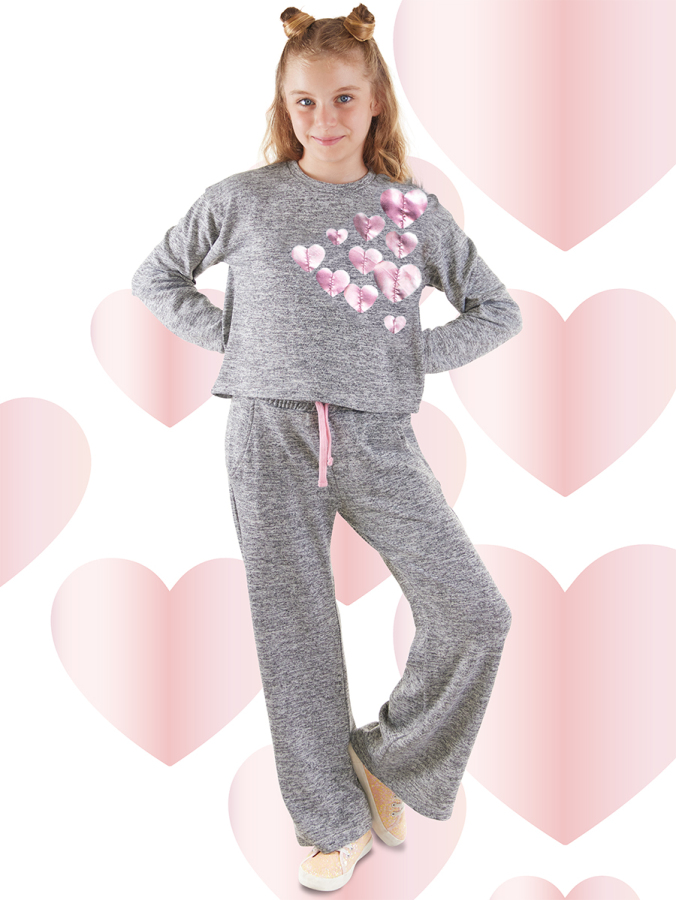 Shinny Hearts Girl Grey Tracksuit - 1