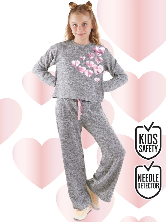 Shinny Hearts Girl Grey Tracksuit - 1