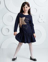 Shinny Star Navy Girl Knit Dress - Thumbnail