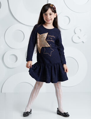 Shinny Star Navy Girl Knit Dress
