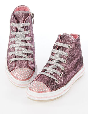 Shiny Pink High Top Sneakers