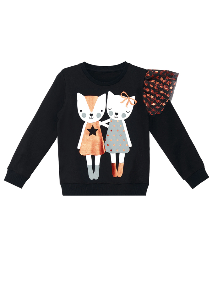 Kız Çocuk Yıldız Desenli Siyah Uzun Kollu Sweatshirt 4-10 Yaş - 3