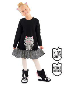 Silver Leopard Girl Black Dress - Denokids