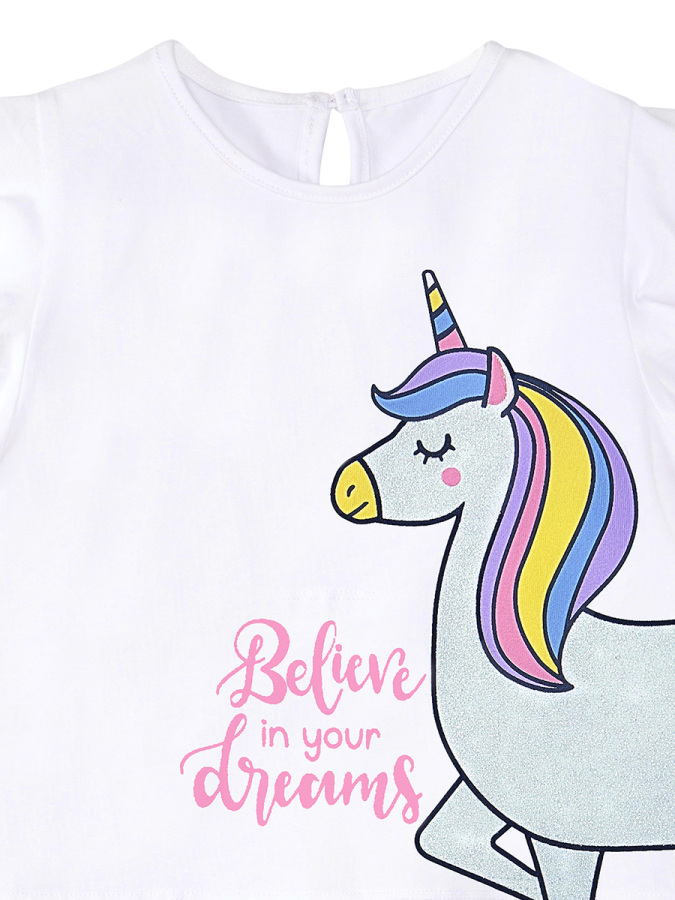 Puantiyeli Unicorn Kız Çocuk Yazlık T-Shirt Poplin Şort Takım - 9