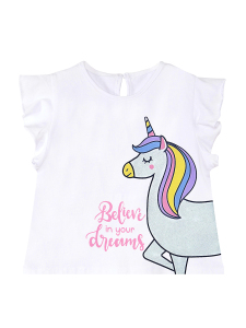 Puantiyeli Unicorn Kız Çocuk Yazlık T-Shirt Poplin Şort Takım - 5