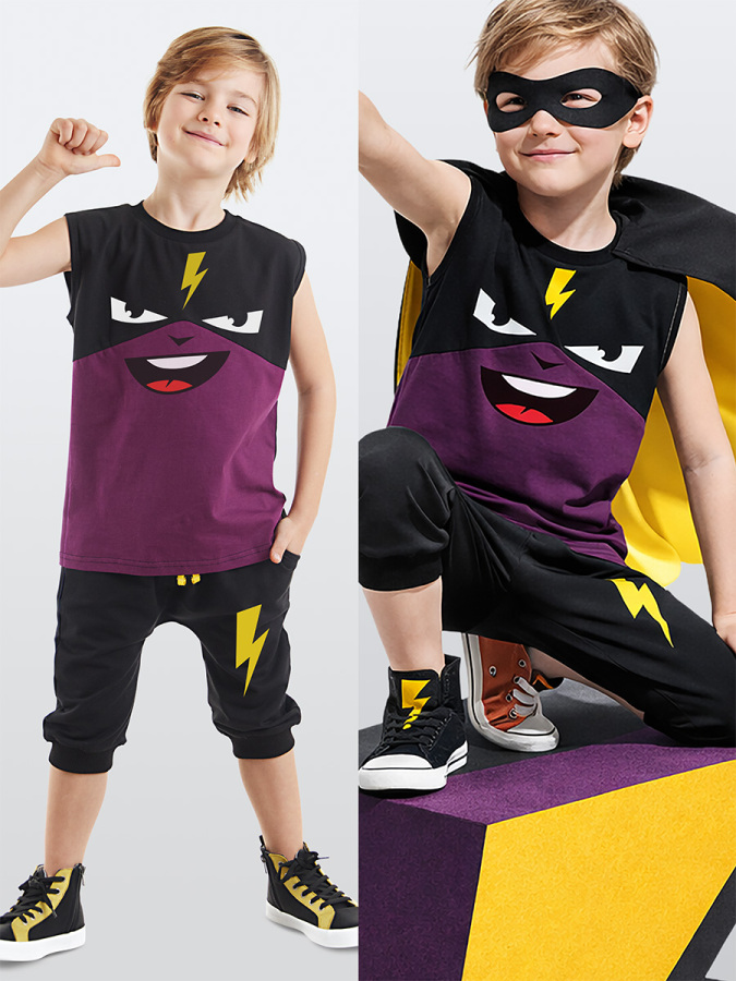 Şimşek Maske Erkek Çocuk T-shirt Kapri Şort akım - 1