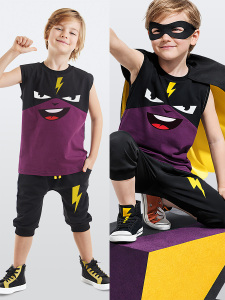 Şimşek Maske Erkek Çocuk T-shirt Kapri Şort akım - Denokids