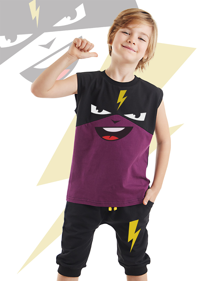 Şimşek Maske Erkek Çocuk T-shirt Kapri Şort akım - 1