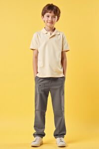 Sinor Taş Rengi Pamuklu Polo Erkek Çocuk Tshirt - 3