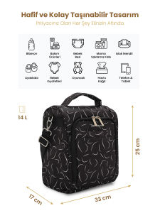 Siyah Dalgalı Çok Fonksiyonlu Çapraz Anne Çantası - 2