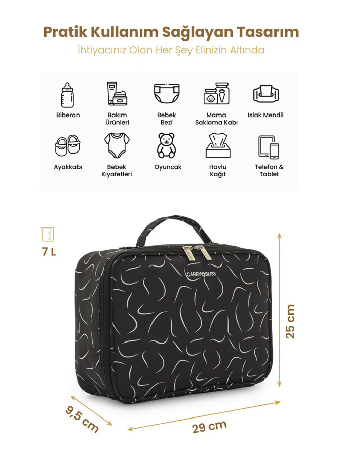 Siyah Dalgalı TidyPack Bebek Bez Düzenleme Çantası - 2