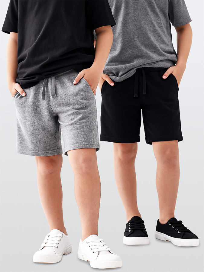 Erkek Çocuk Şort 2'li Paket Siyah Şort Gri Şort - 1