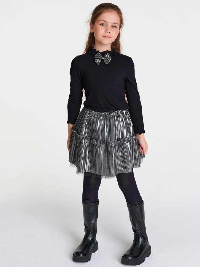 Siyah Gümüş Işıktı Etek Blüz Takım - 1