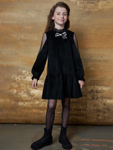 Siyah Kadife Elbise - 4