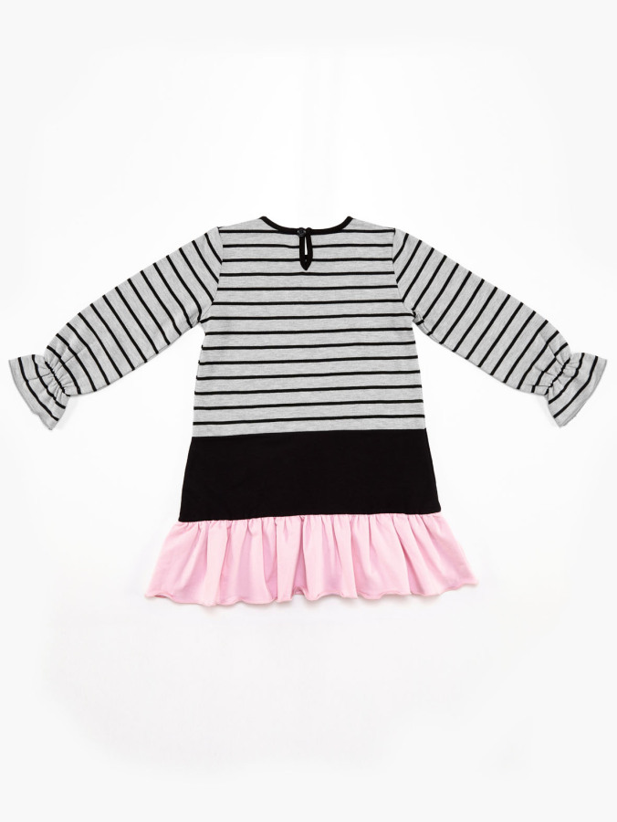 Siyah Kedi Çizgili Kız Çocuk Gri Kışlık Elbise - 5